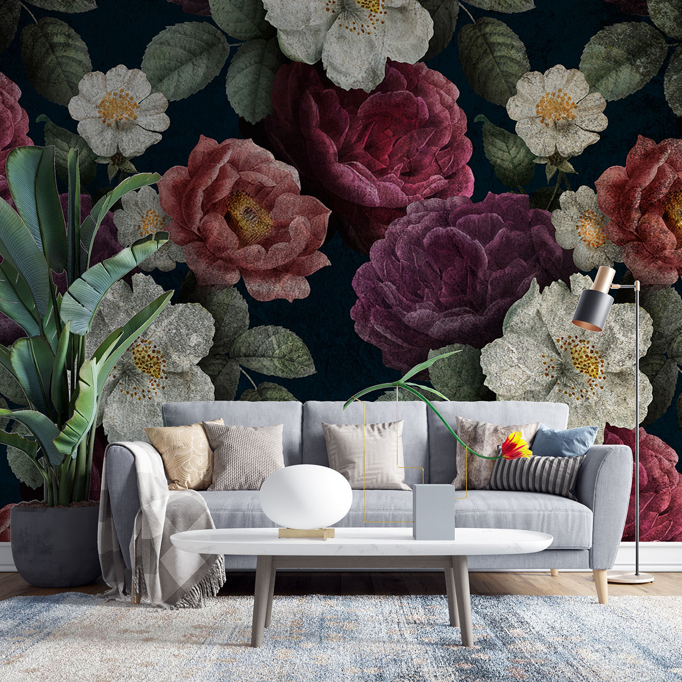 Dark Floral Art Deco A1 - WallCurry Dark Floral Art Deco A1 - WallCurry