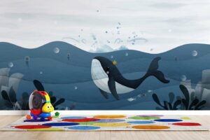 Hand drawing whale and baby jump to the sky