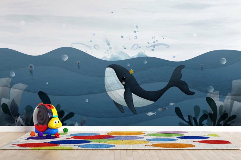 Hand drawing whale and baby jump to the sky