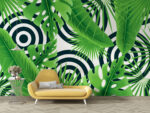 Tropical greens with concentric circles background