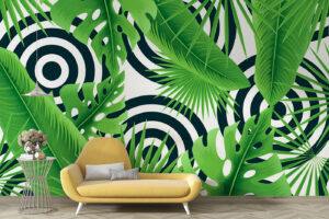 Tropical greens with concentric circles background