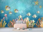 Watercolor Fishes in a blue ocean