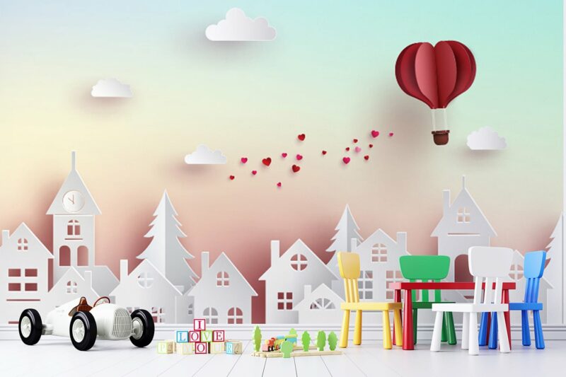 Paper Houses With Cloud Pink Background