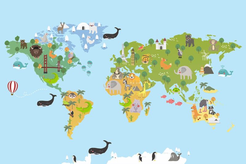 Animal World map-colorful kids Map