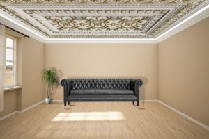 Classic ceiling –gilded ornate moulding-3D rendering