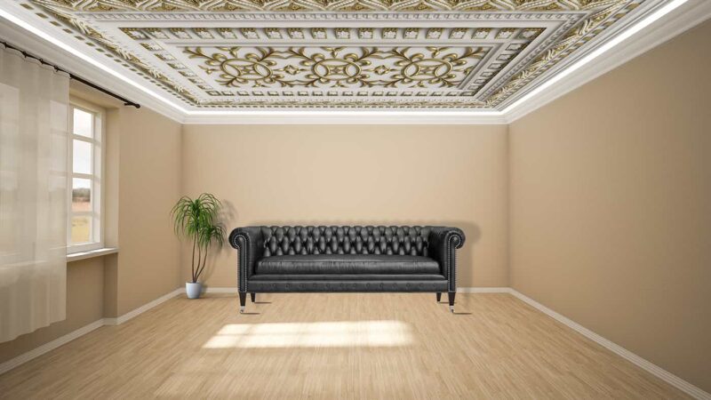 Classic ceiling –gilded ornate moulding-3D rendering