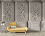 Classic interior wall with artistic mouldings