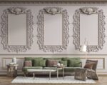 Classic interior wall with carving mouldings