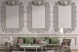 Classic interior wall with carving mouldings