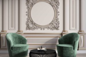 Classic interior wall with elaborate mouldings