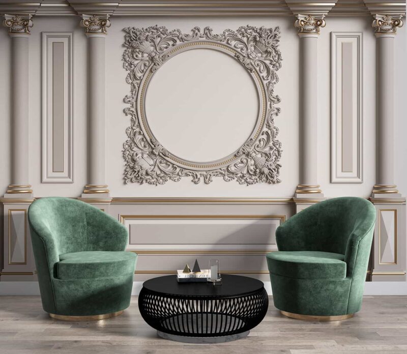 Classic interior wall with elaborate mouldings