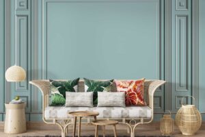 Classic interior walls with mouldings-Teal blue