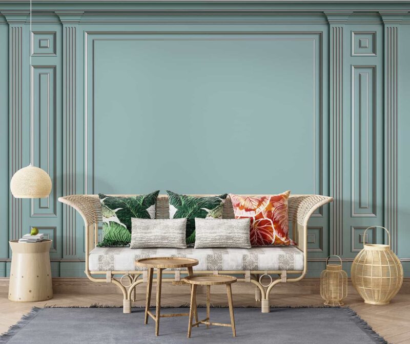 Classic interior walls with mouldings-Teal blue