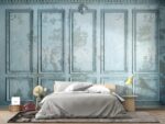 Classic wall of old stucco panels blue paint-3D illustration