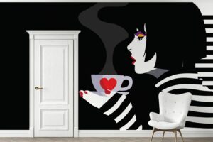 Fashion woman with cup of her favorite drink-Pop art illustration