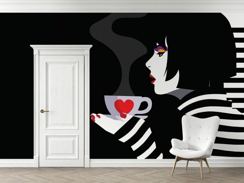 Fashion woman with cup of her favorite drink-Pop art illustration