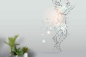 Particles and line dot illustration of football player in motion