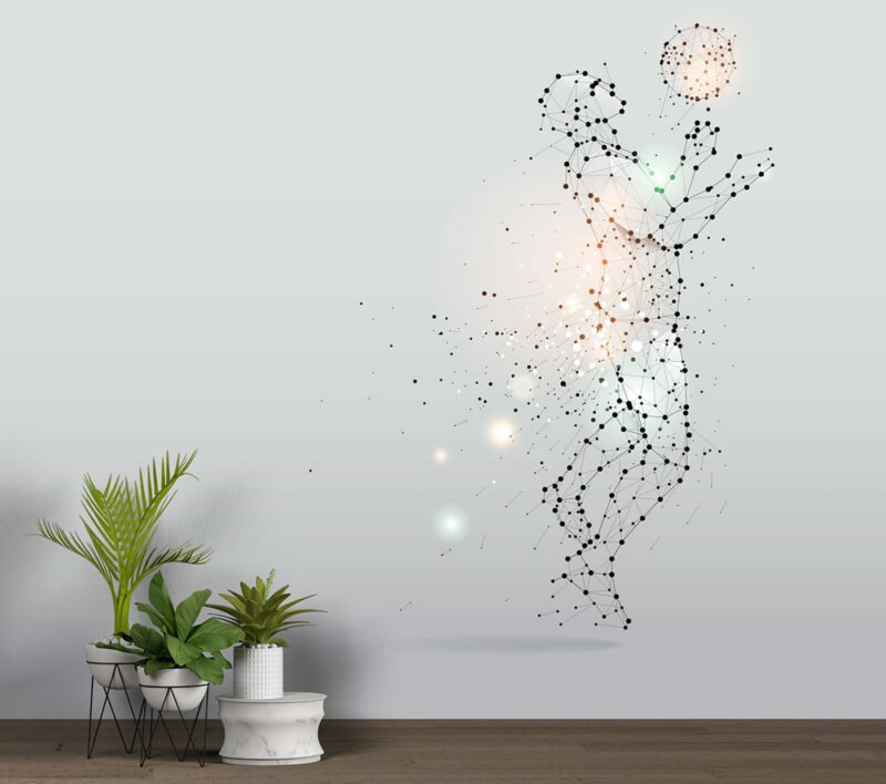 Particles and line dot illustration of football player in motion