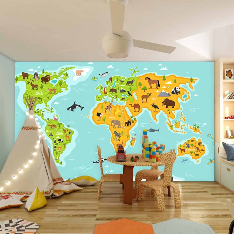 World Continents with Flora and Fauna