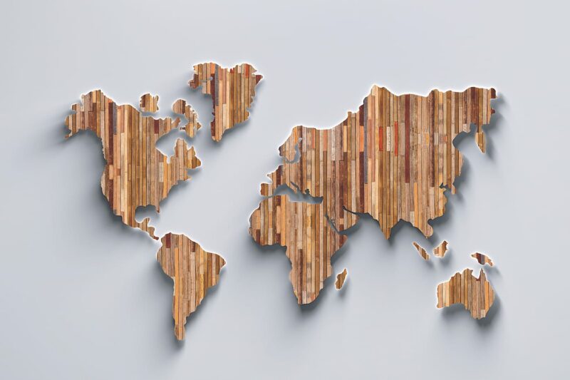 World Map made using different planks