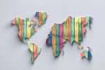 World Map made with multicolored planks