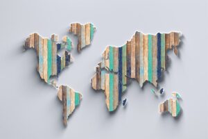 World Map on Colorful planks