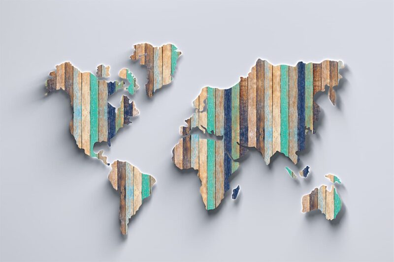 World Map on Colorful planks