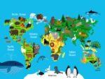 World map-animal illustration