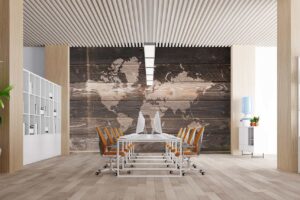 World map on a wooden wall