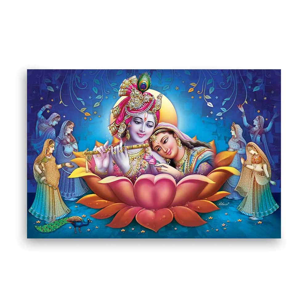 21. Canvas painting of Lord Krishna and Radha on a Lotus