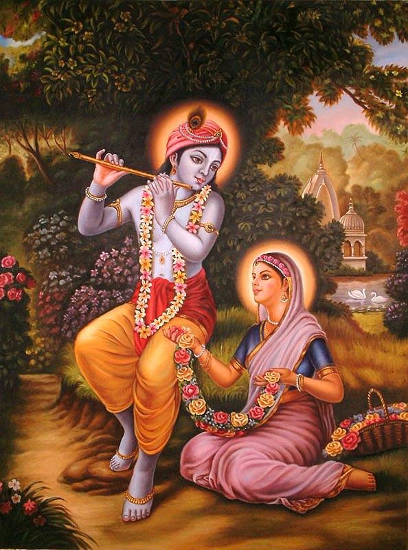 Radha Krishna paintings on canvas with cow