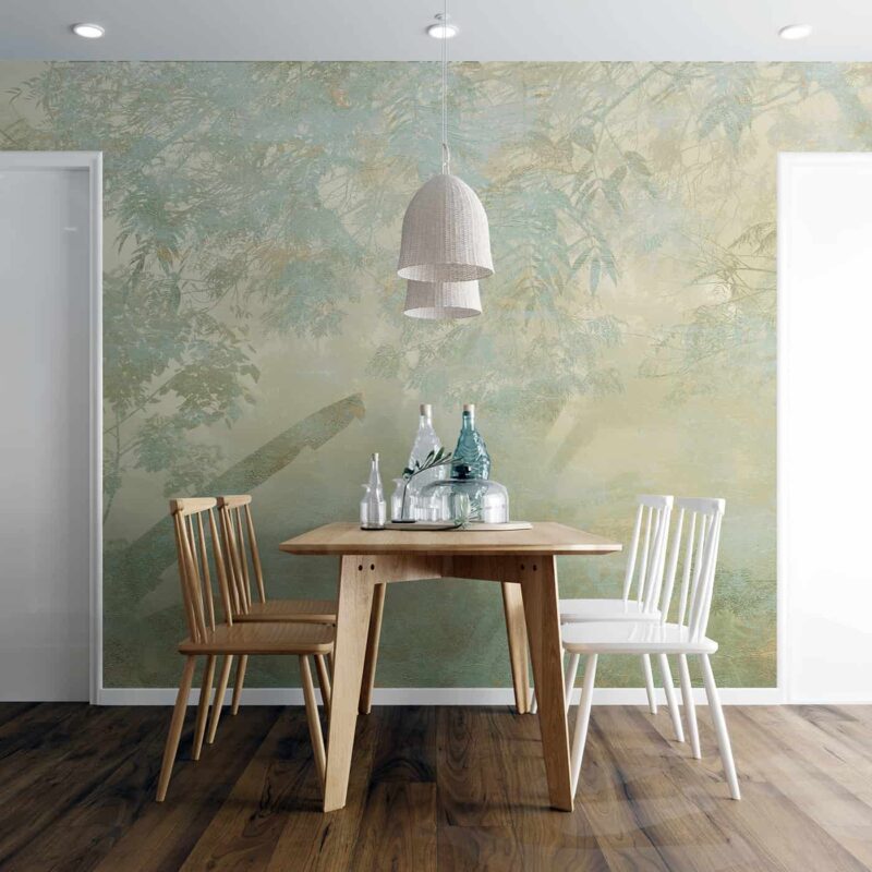 Tropical greens amidst morning heavy fog Diningroom wallpaper 4