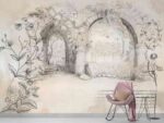 Arched cityscape line art Livingroom wallpaper 1