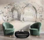 Arched cityscape line art Livingroom wallpaper 3