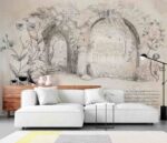 Arched cityscape line art Livingroom wallpaper 5