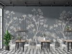 Chinoiserie art birds and foliage illustration-grey Other room wallpaper 1