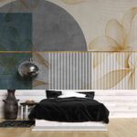 Golden flowers on abstract geometry texture Bedroom wallpaper 4