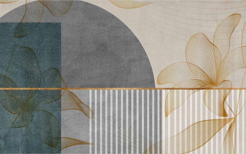 Golden flowers on abstract geometry texture wallpaper 2