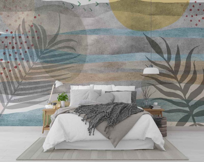 Leaves on watercolor background Bedroom wallpaper 4