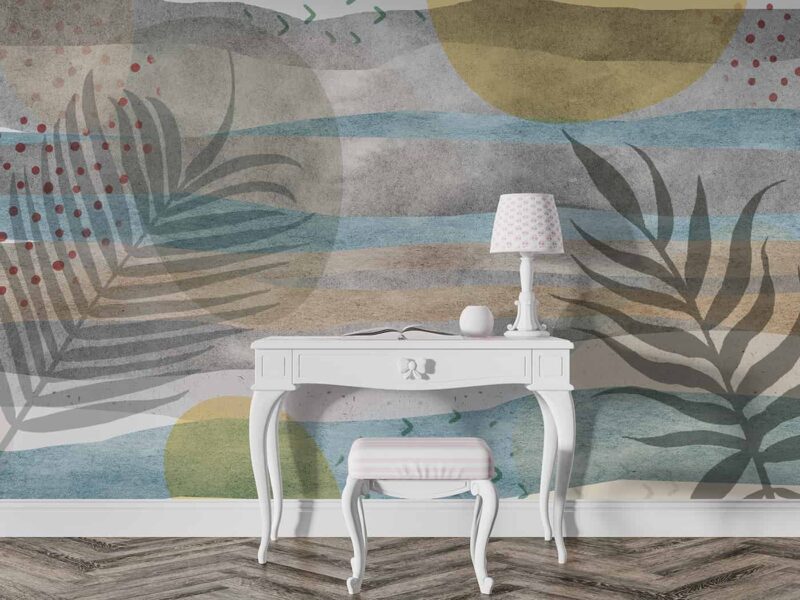 Leaves on watercolor background Livingroom wallpaper 3