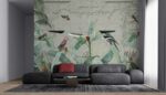 Tropical leaves and Birds on Nautical mapLivingroom wallpaper 4