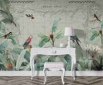 Tropical leaves and Birds on Nautical mapLivingroom wallpaper 5