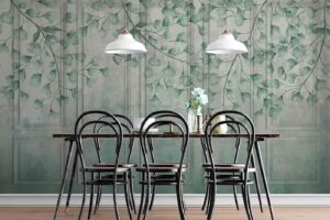 Falling leaves on Classic wall of old stucco panels Diningroom wallpaper 1