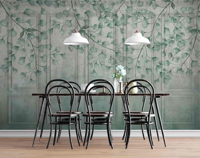 Falling leaves on Classic wall of old stucco panels Diningroom wallpaper 1