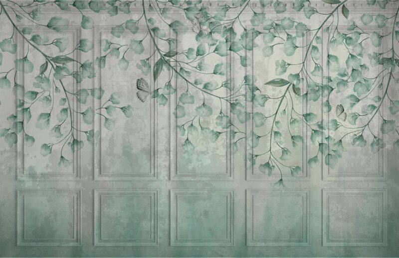 Falling leaves on Classic wall of old stucco panels wallpaper 2