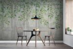 Classic wall of old stucco panels with falling leaves Diningroom wallpaper 4