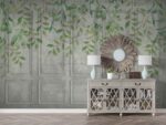 Classic wall of old stucco panels with falling leaves Livingroom wallpaper 1