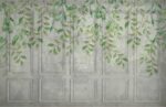 Classic wall of old stucco panels with falling leaves wallpaper 2