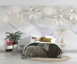 Pearl Golden flowers on marble Bedroom wallpaper 4