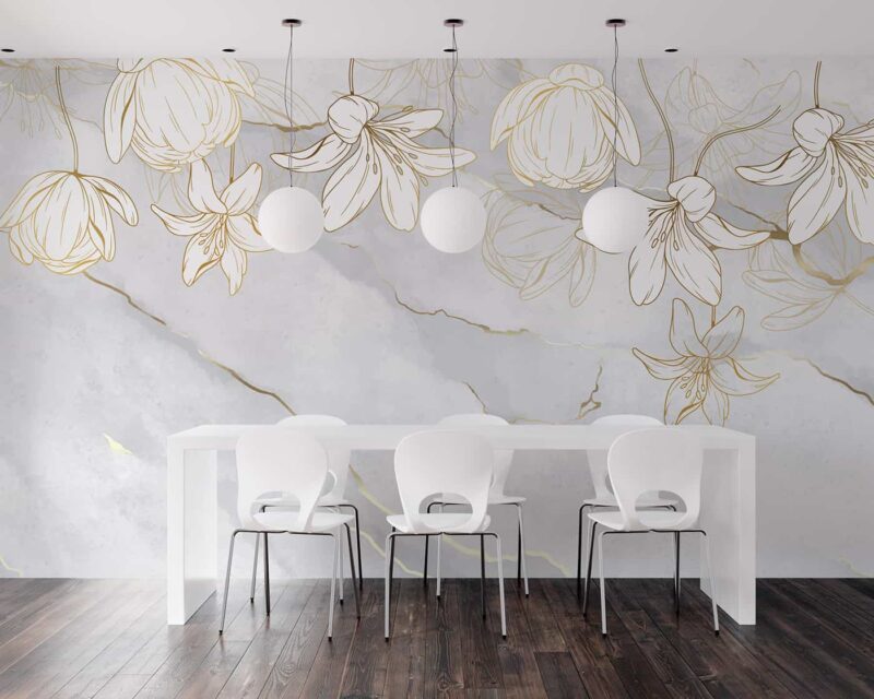 Pearl Golden flowers on marble Diningroom wallpaper 5